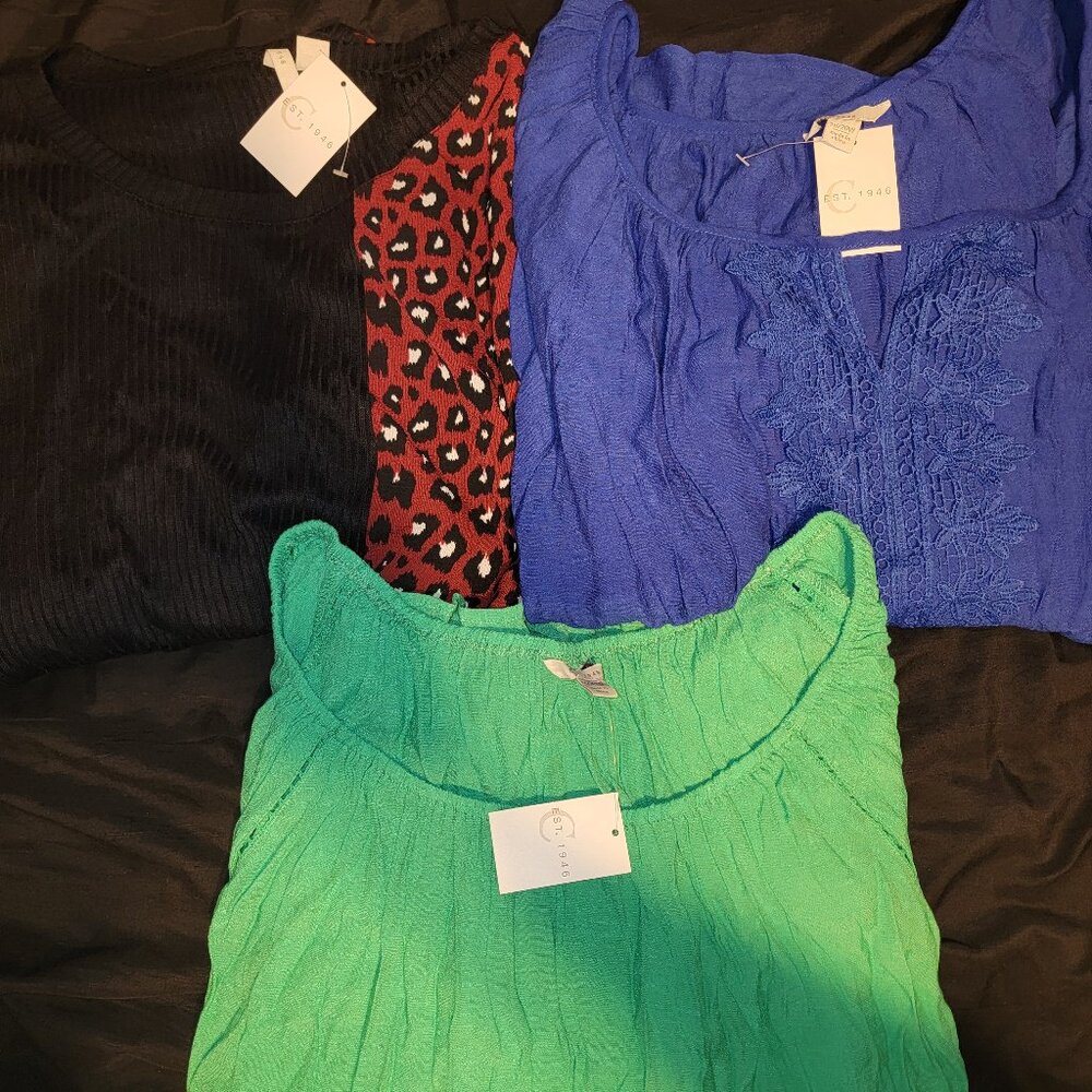 Lot 3 Cato 18/20 Shirts Top New Animal Print Boho Bell Sleeves Crochet Embroided